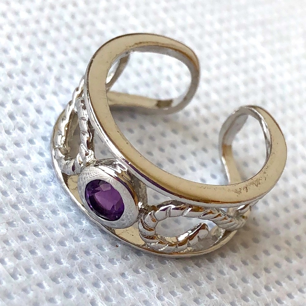 Sterling? Silver Amethyst  ear toe ring adjustable